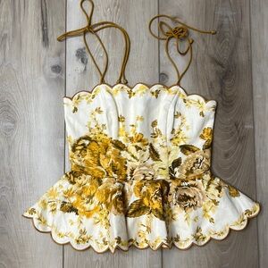Zimmermann Alaine Floral Linen Top Peplum Size 0
